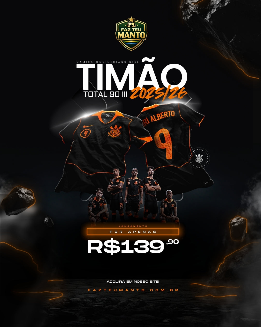 Manto Corinthians 25/26 Preta e Laranja